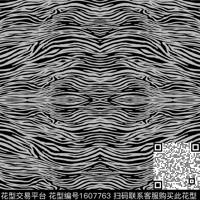 动物纹黑白对称传统印花华亿平台下载（图片编号: 1607763） - 瓦栏（Walan）
