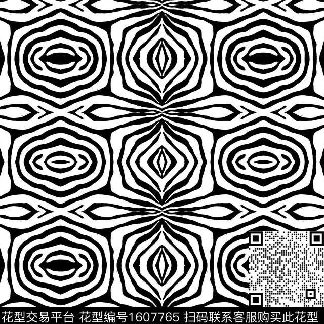 黑白几何对称传统印花华亿平台下载（图片编号: 1607765） - 瓦栏（Walan）