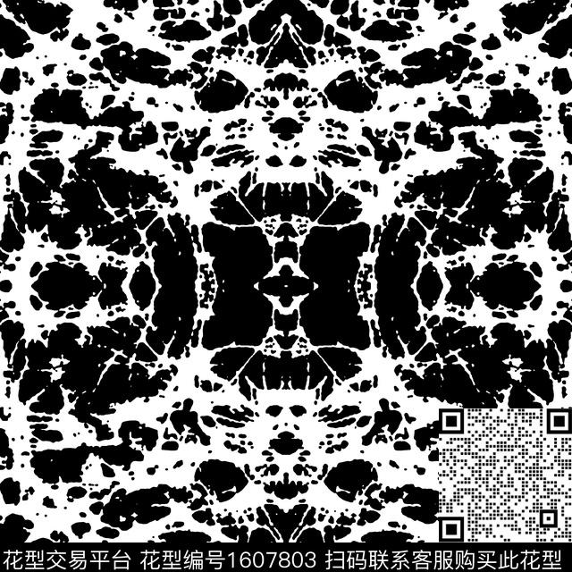 黑白抽象对称数码印花华亿平台下载（图片编号: 1607803） - 瓦栏（Walan）