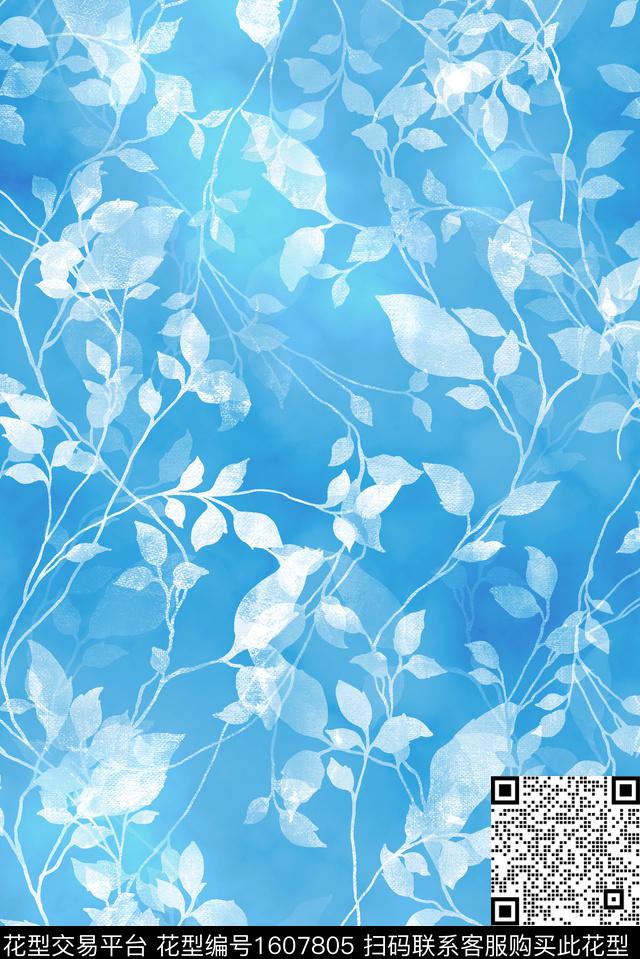 水彩渐变绿植树叶数码印花华亿平台下载（图片编号: 1607805） - 瓦栏（Walan）