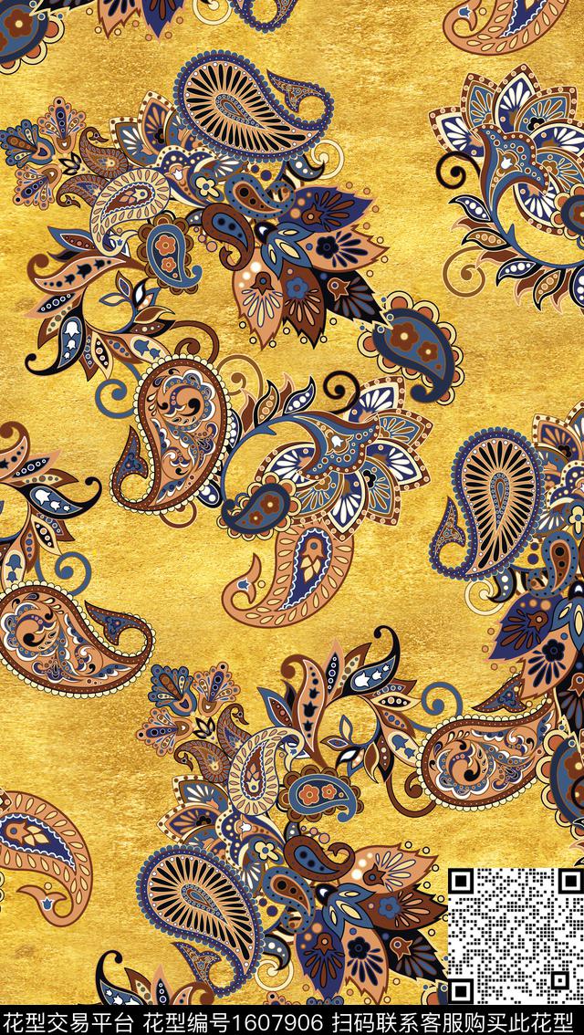 欧洲民族风金色数码印花华亿平台下载（图片编号: 1607906） - 瓦栏（Walan）