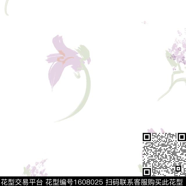 花卉白底花数码印花华亿平台下载（图片编号: 1608025） - 瓦栏（Walan）
