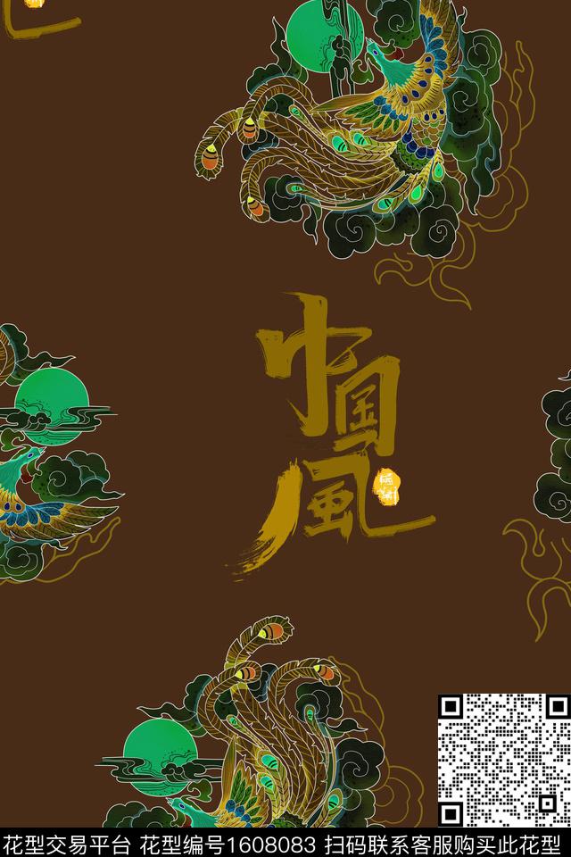 文字凤凰中国风数码印花华亿平台下载（图片编号: 1608083） - 瓦栏（Walan）