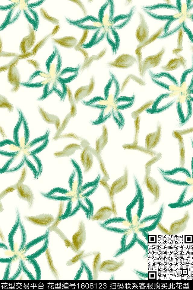 清爽底花卉花卉笔触数码印花华亿平台下载（图片编号: 1608123） - 瓦栏（Walan）