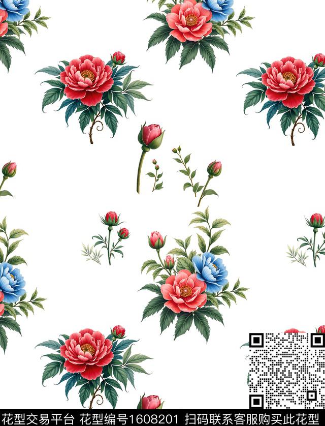 黑底花卉春夏华亿平台小碎花传统印花华亿平台下载（图片编号: 1608201） - 瓦栏（Walan）