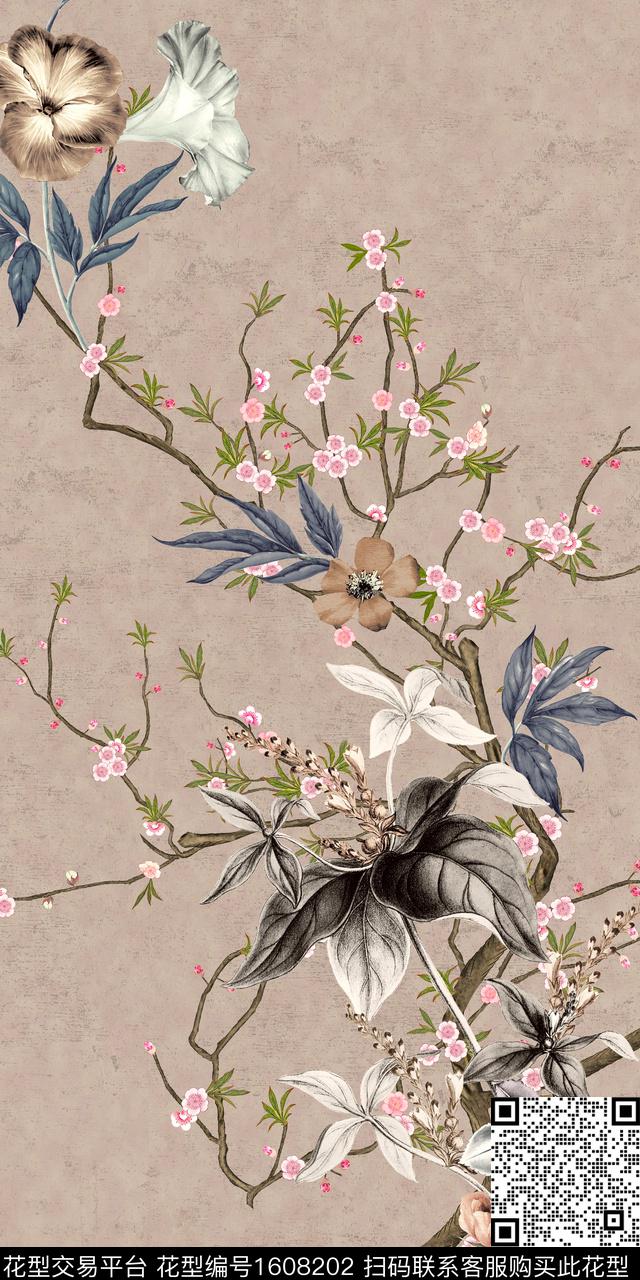 花卉桃花中国风数码印花华亿平台下载（图片编号: 1608202） - 瓦栏（Walan）