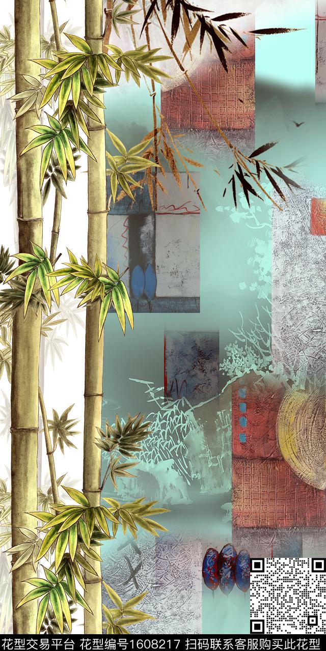 中国风定位花竹子数码印花华亿平台下载（图片编号: 1608217） - 瓦栏（Walan）