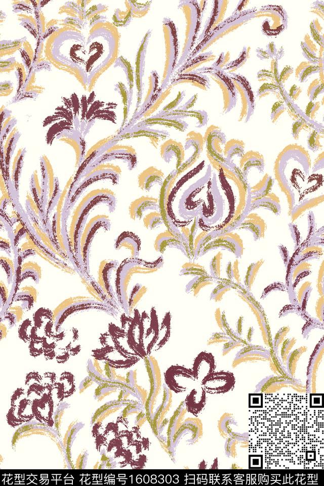 小清新民族风卷草数码印花华亿平台下载（图片编号: 1608303） - 瓦栏（Walan）