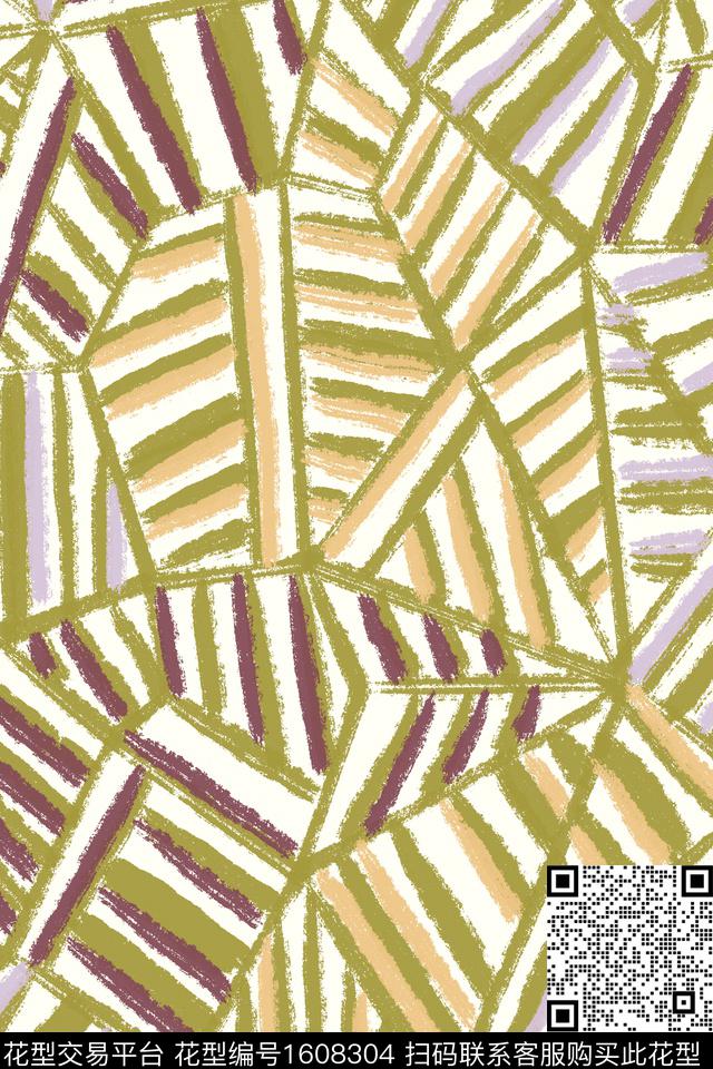 笔触几何条纹数码印花华亿平台下载（图片编号: 1608304） - 瓦栏（Walan）