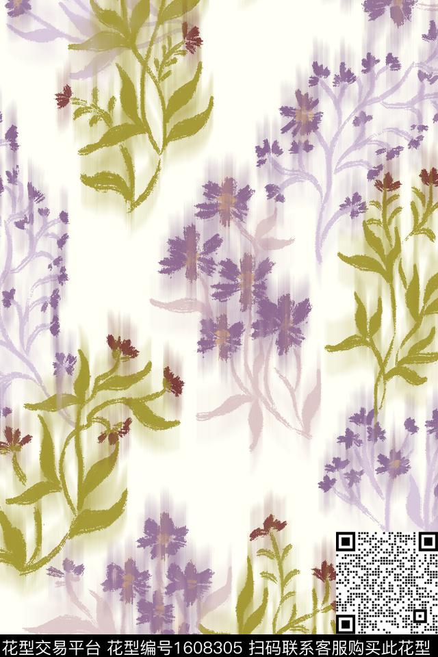 清爽底花卉花卉笔触数码印花华亿平台下载（图片编号: 1608305） - 瓦栏（Walan）