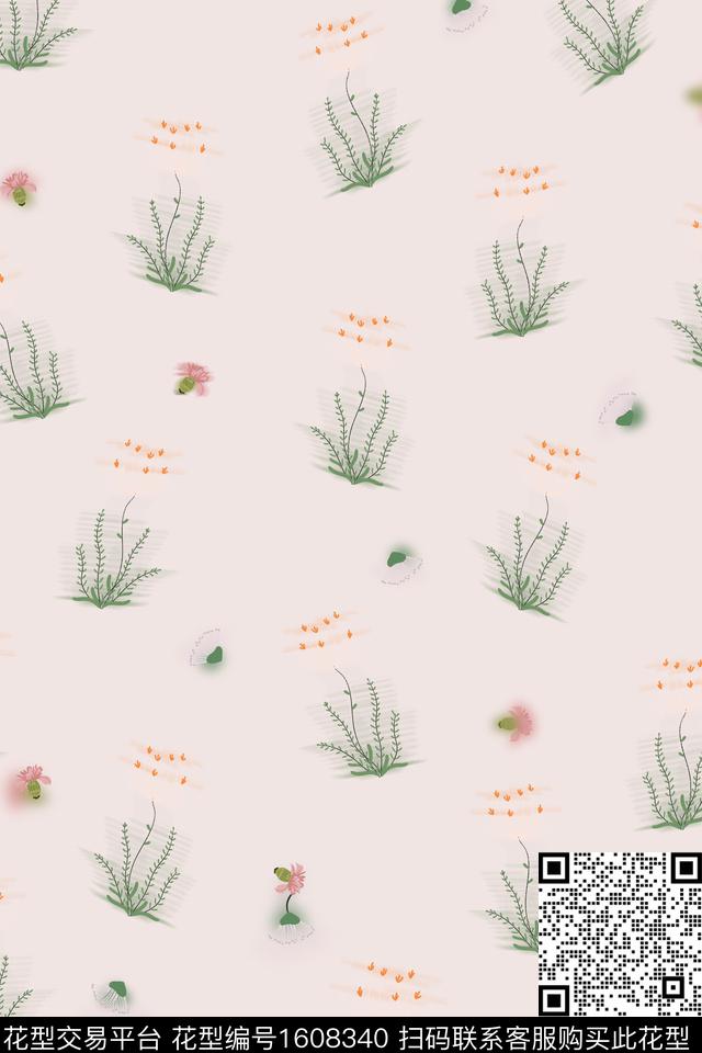 小清新花草植物数码印花华亿平台下载（图片编号: 1608340） - 瓦栏（Walan）
