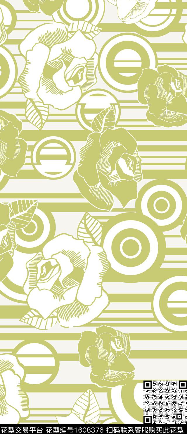 条纹花卉单色传统印花华亿平台下载（图片编号: 1608376） - 瓦栏（Walan）