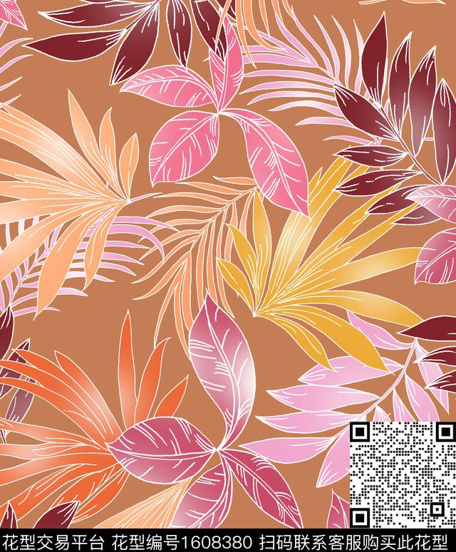 热带华亿平台绿植树叶叶子数码印花华亿平台下载（图片编号: 1608380） - 瓦栏（Walan）
