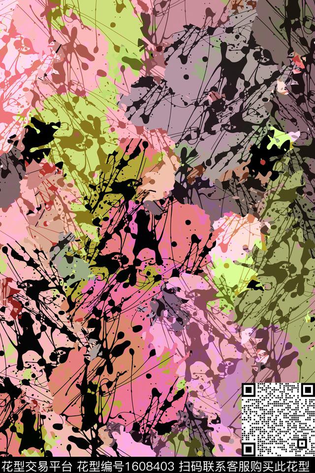 抽象涂鸦墨迹数码印花华亿平台下载（图片编号: 1608403） - 瓦栏（Walan）
