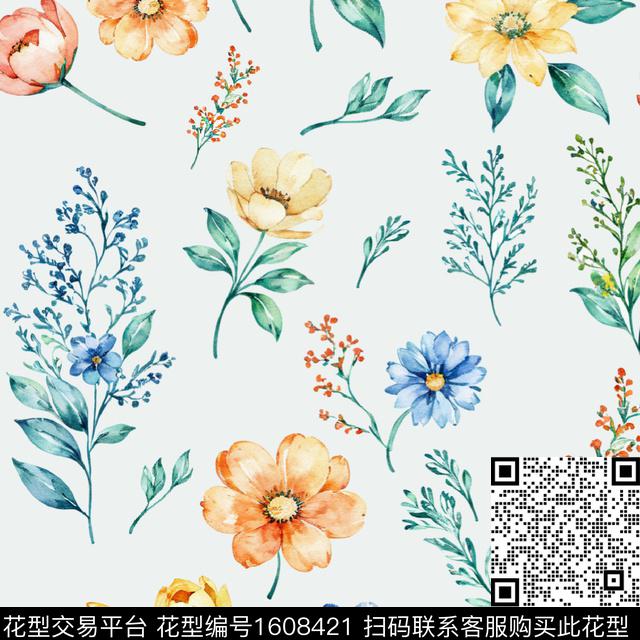 植物小清新花卉数码印花华亿平台下载（图片编号: 1608421） - 瓦栏（Walan）