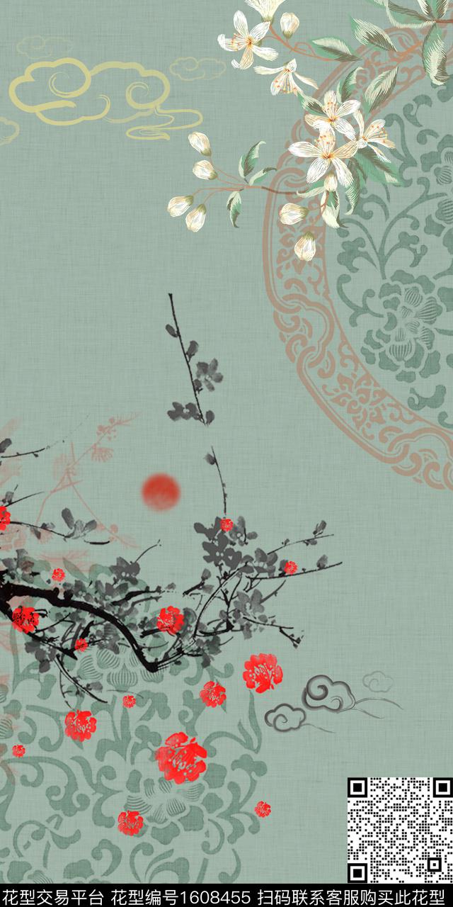 中国风花卉中老年数码印花华亿平台下载（图片编号: 1608455） - 瓦栏（Walan）