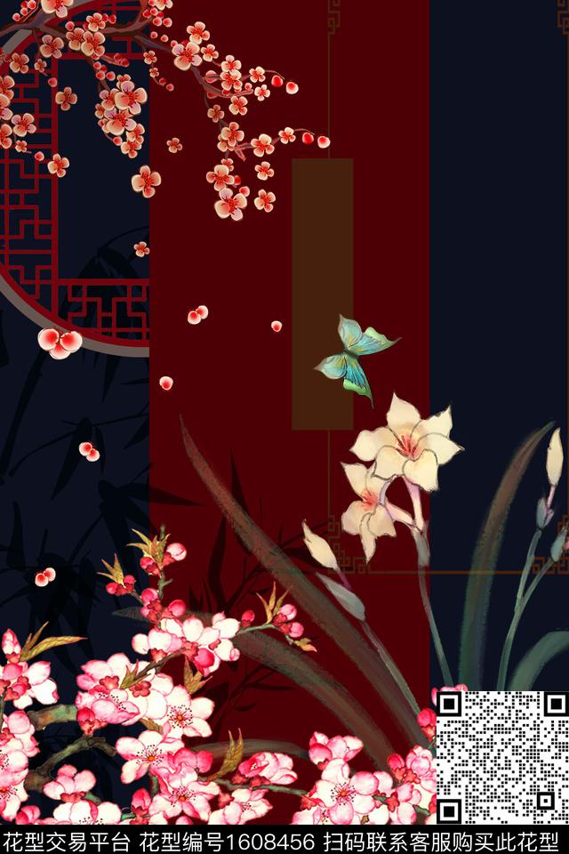 中国风花卉中老年数码印花华亿平台下载（图片编号: 1608456） - 瓦栏（Walan）