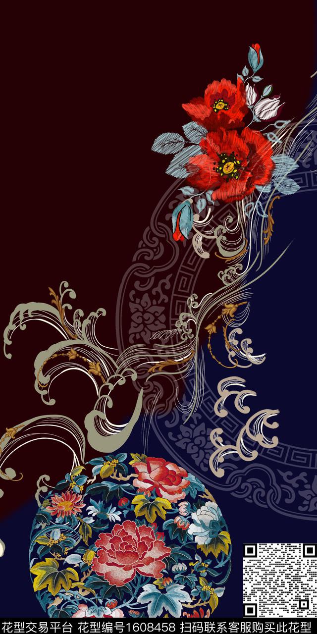 中国风花卉中老年数码印花华亿平台下载（图片编号: 1608458） - 瓦栏（Walan）