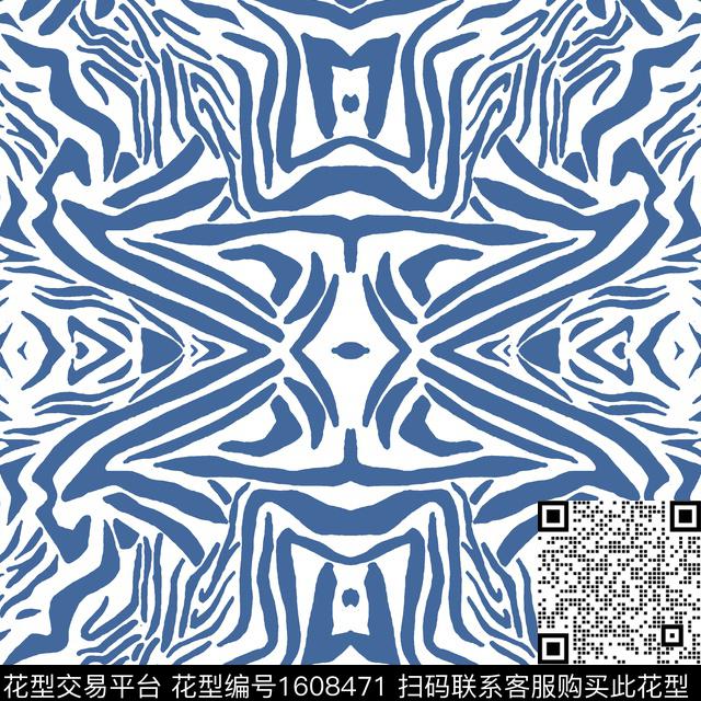 抽象女装对称花传统印花华亿平台下载（图片编号: 1608471） - 瓦栏（Walan）
