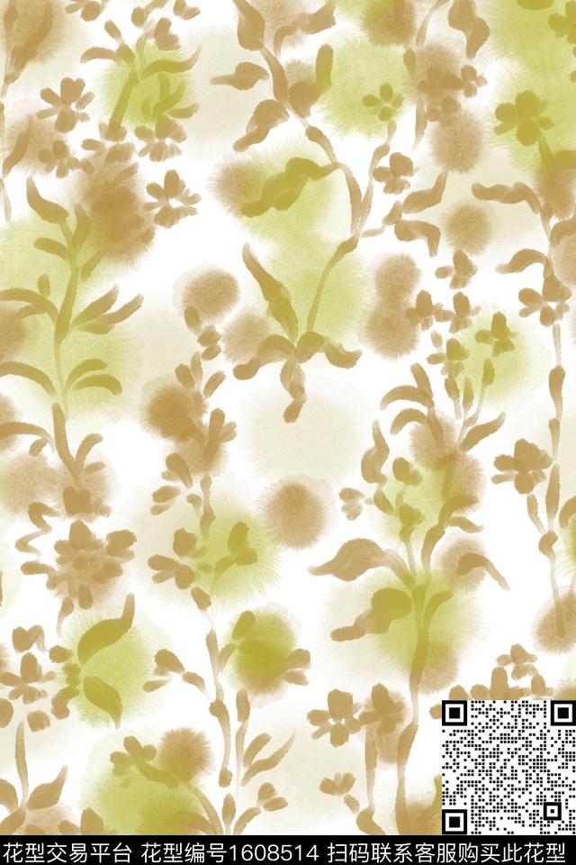 清爽底花卉花卉渐变数码印花华亿平台下载（图片编号: 1608514） - 瓦栏（Walan）