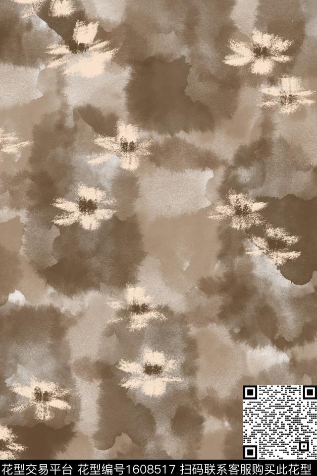晕染肌理侘寂花卉数码印花华亿平台下载（图片编号: 1608517） - 瓦栏（Walan）