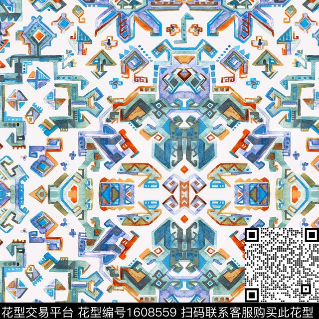 水彩几何民族风数码印花华亿平台下载（图片编号: 1608559） - 瓦栏（Walan）
