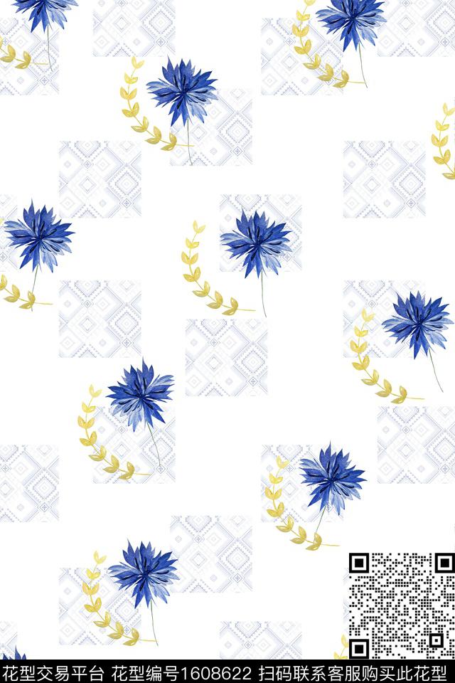 花卉格子几何数码印花华亿平台下载（图片编号: 1608622） - 瓦栏（Walan）