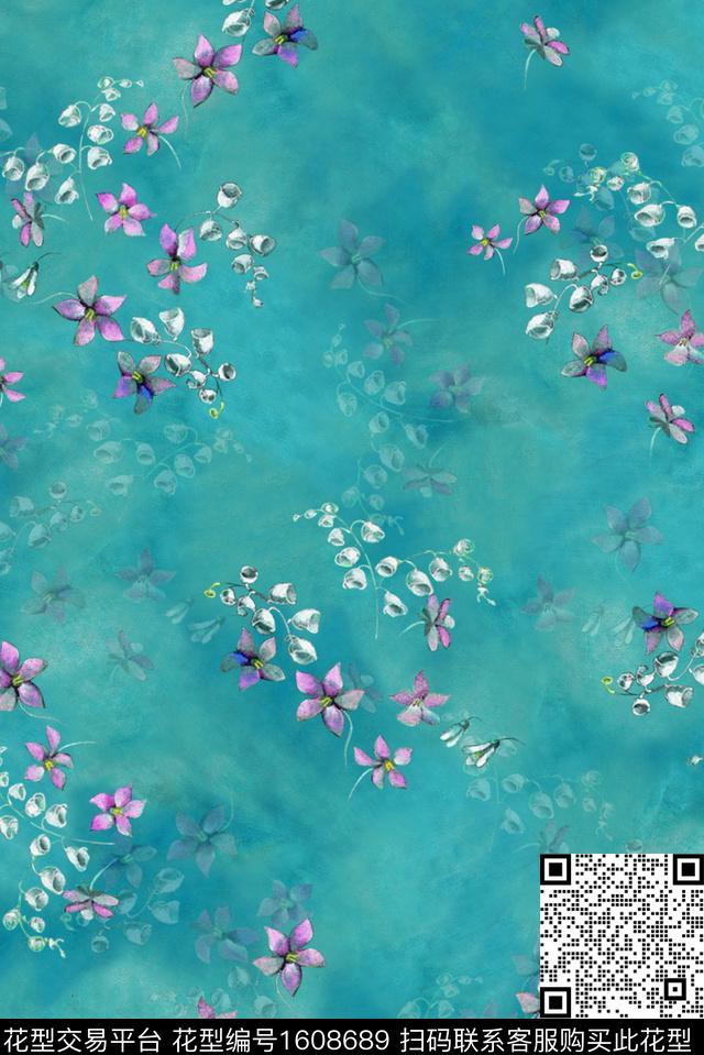 花卉水彩花卉跳接数码印花华亿平台下载（图片编号: 1608689） - 瓦栏（Walan）