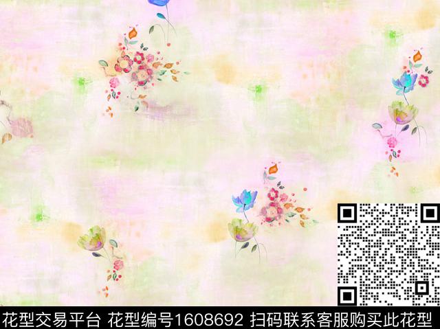花卉水彩花卉跳接数码印花华亿平台下载（图片编号: 1608692） - 瓦栏（Walan）