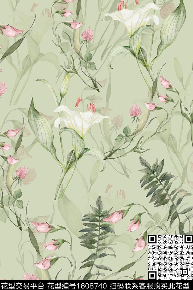 水彩花卉影花绿植数码印花华亿平台下载（图片编号: 1608740） - 瓦栏（Walan）