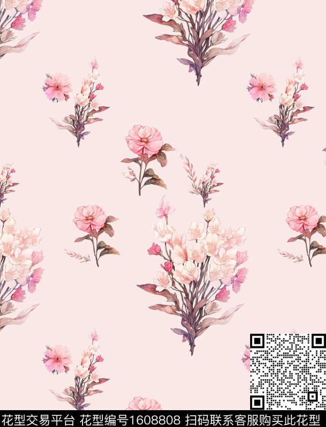 连衣裙花卉水彩花卉数码印花华亿平台下载（图片编号: 1608808） - 瓦栏（Walan）