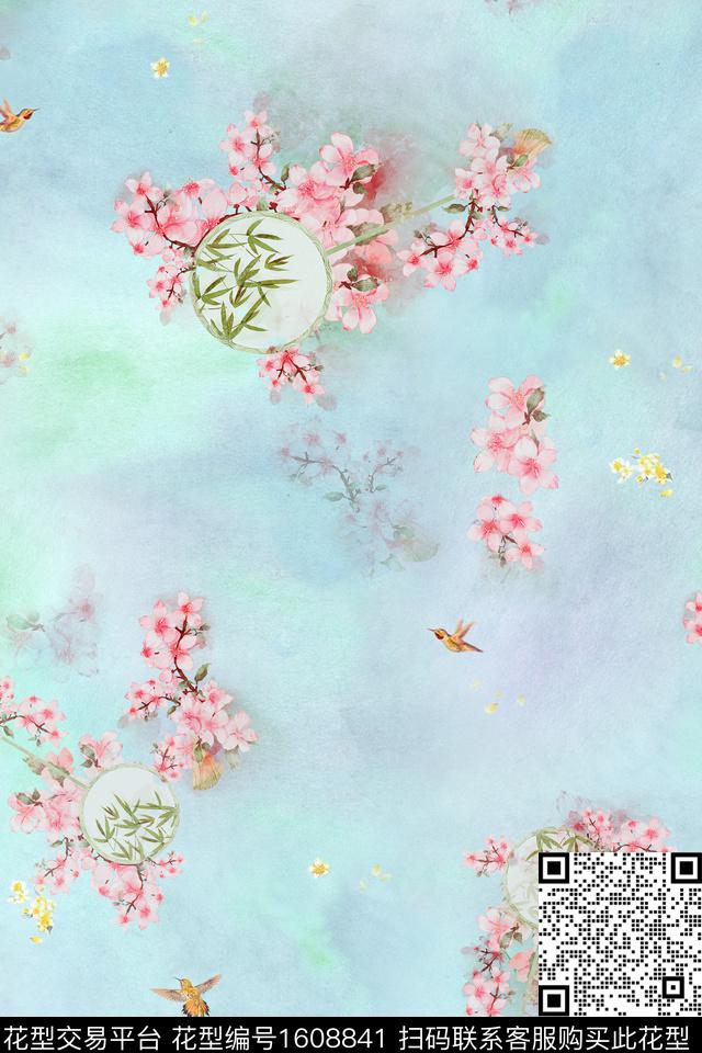 水彩花卉桃花数码印花华亿平台下载（图片编号: 1608841） - 瓦栏（Walan）