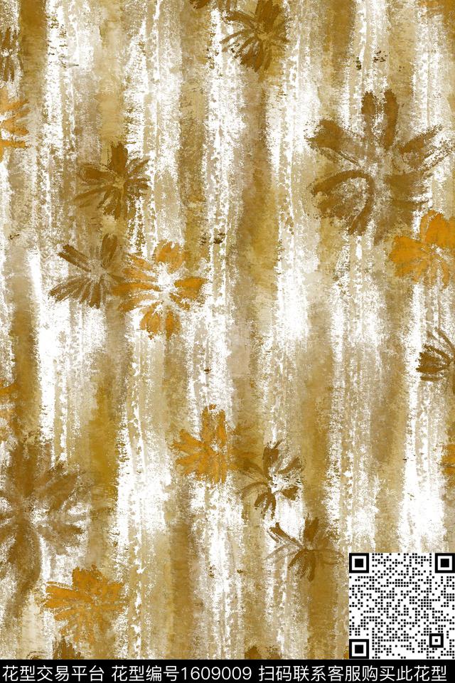 侘寂笔触手绘花卉数码印花华亿平台下载（图片编号: 1609009） - 瓦栏（Walan）