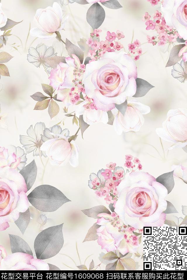 水彩花卉花卉数码印花华亿平台下载（图片编号: 1609068） - 瓦栏（Walan）