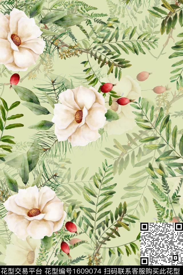 水彩花卉影花花卉数码印花华亿平台下载（图片编号: 1609074） - 瓦栏（Walan）