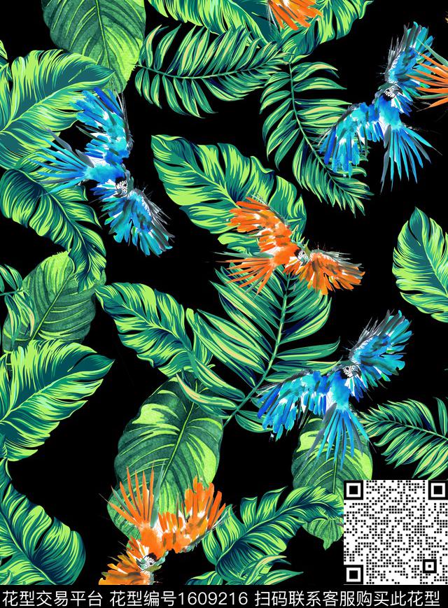 植物热带华亿平台鹦鹉数码印花华亿平台下载（图片编号: 1609216） - 瓦栏（Walan）