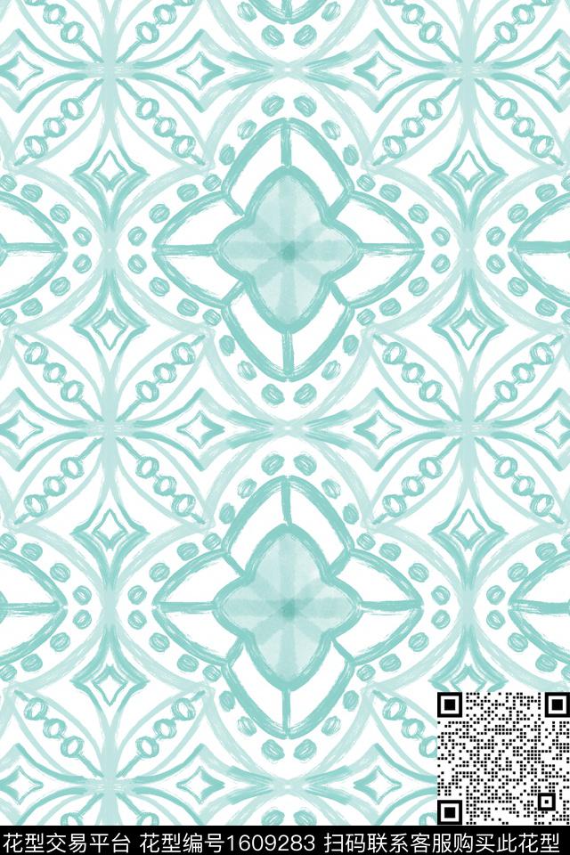 民族风水彩笔触数码印花华亿平台下载（图片编号: 1609283） - 瓦栏（Walan）