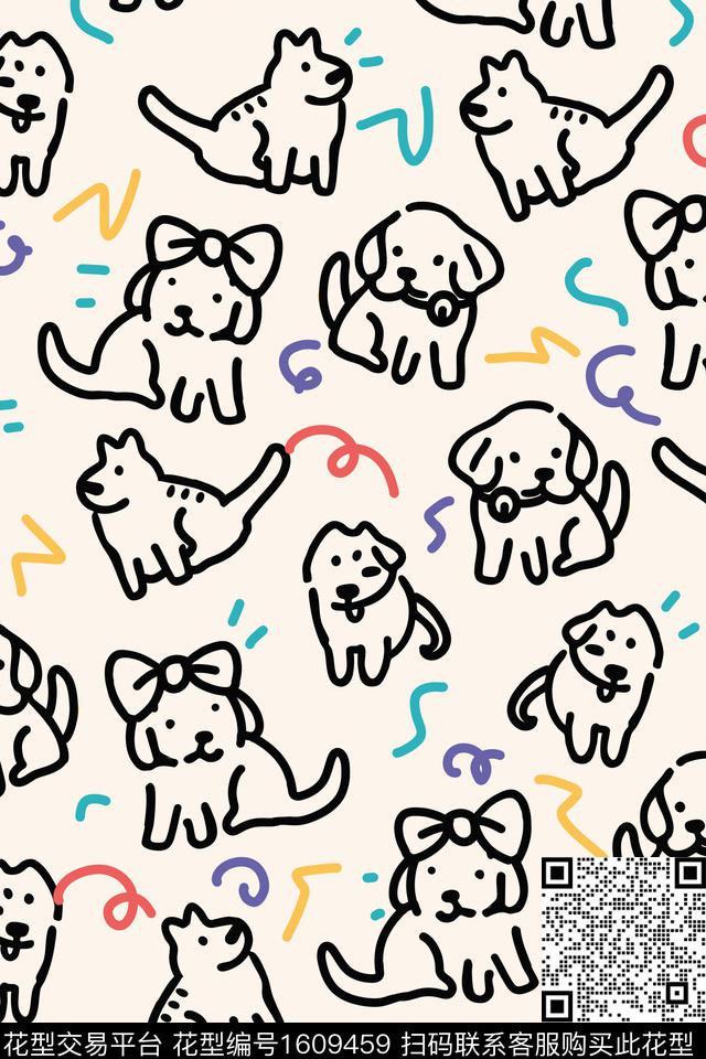 卡通动物线条画狗传统印花华亿平台下载（图片编号: 1609459） - 瓦栏（Walan）