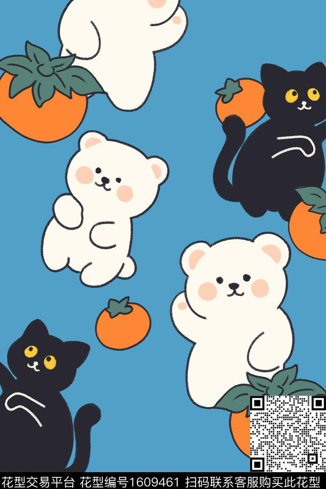 卡通动物可爱柿子数码印花华亿平台下载（图片编号: 1609461） - 瓦栏（Walan）