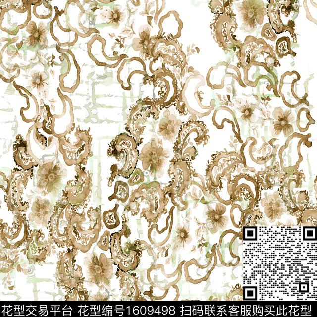 水彩民族风水彩花卉数码印花华亿平台下载（图片编号: 1609498） - 瓦栏（Walan）