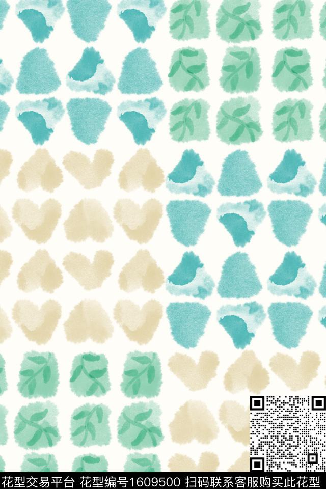 小清新爱心水彩数码印花华亿平台下载（图片编号: 1609500） - 瓦栏（Walan）