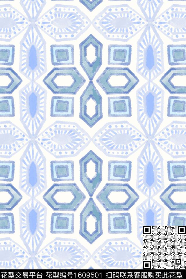 民族风水彩几何数码印花华亿平台下载（图片编号: 1609501） - 瓦栏（Walan）