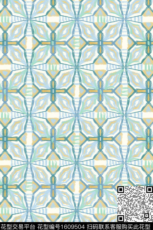 民族风水彩几何数码印花华亿平台下载（图片编号: 1609504） - 瓦栏（Walan）