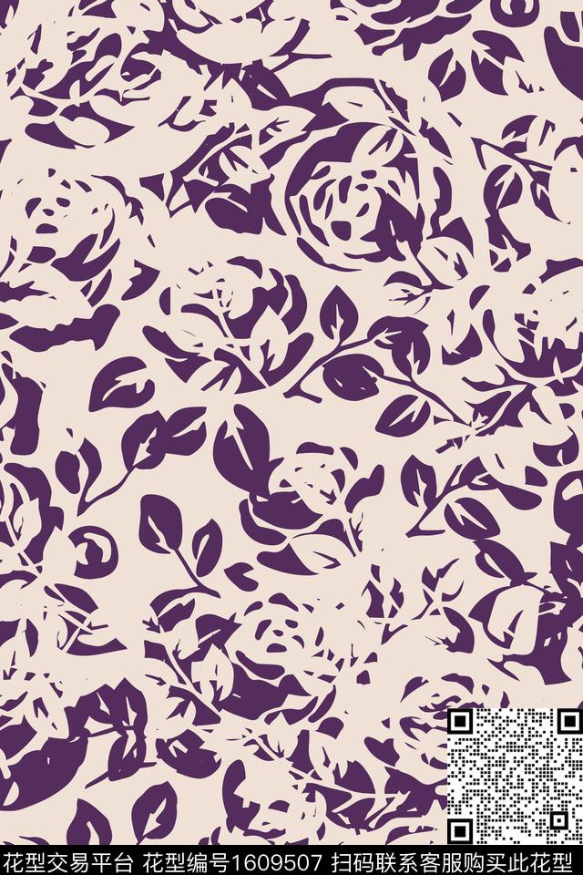 花卉清爽底花卉手绘传统印花华亿平台下载（图片编号: 1609507） - 瓦栏（Walan）