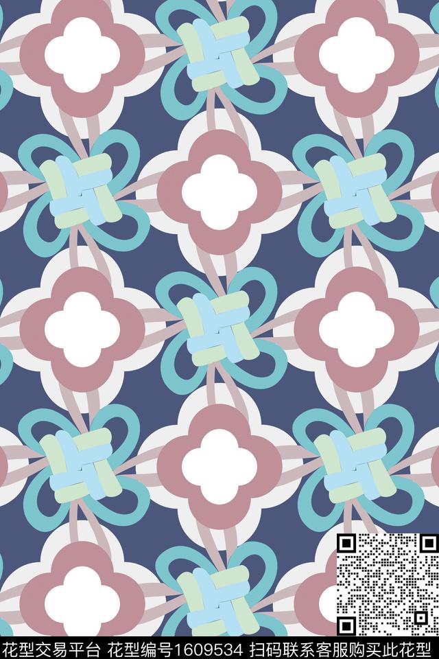 中国结简约花连续数码印花华亿平台下载（图片编号: 1609534） - 瓦栏（Walan）