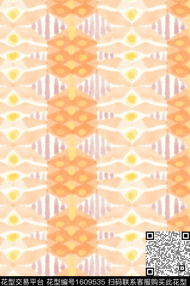 民族风水彩几何数码印花华亿平台下载（图片编号: 1609535） - 瓦栏（Walan）