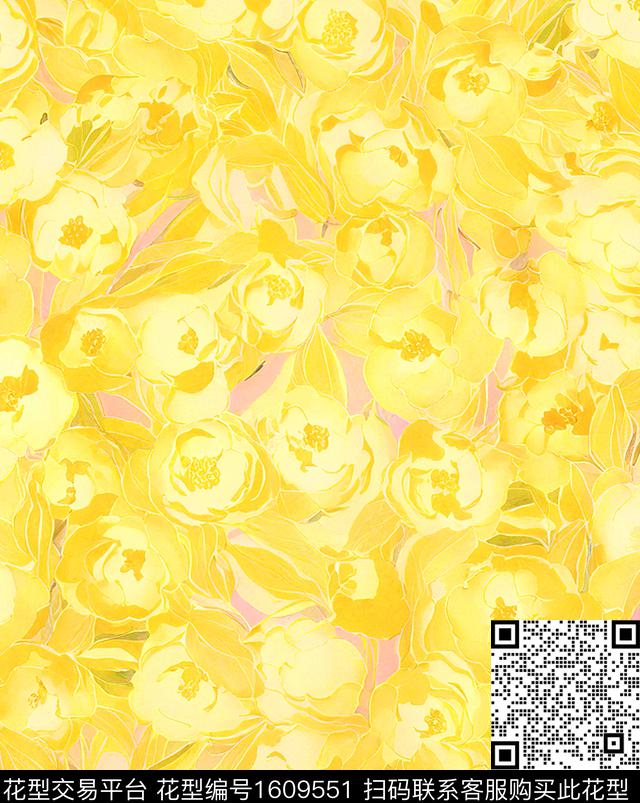 花卉水彩花卉黄花数码印花华亿平台下载（图片编号: 1609551） - 瓦栏（Walan）