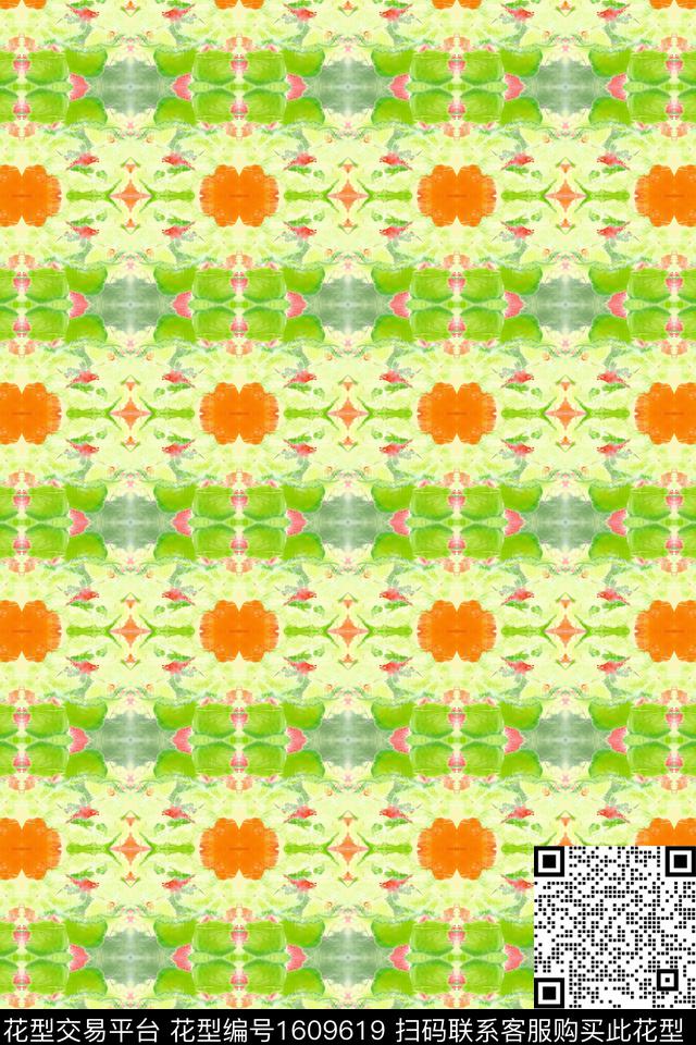 抽象水彩对称数码印花华亿平台下载（图片编号: 1609619） - 瓦栏（Walan）