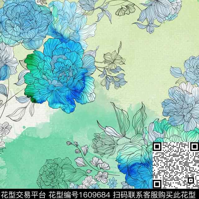 牡丹中国风国风花卉数码印花华亿平台下载（图片编号: 1609684） - 瓦栏（Walan）