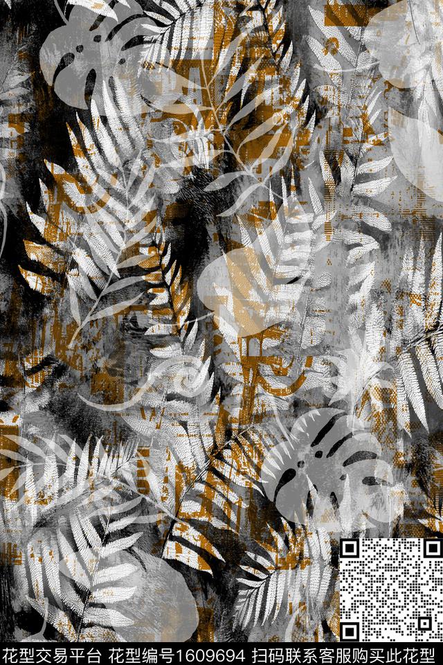 叶子剪影复古数码印花华亿平台下载（图片编号: 1609694） - 瓦栏（Walan）